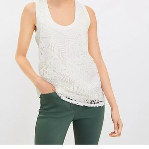 LOFT Palm Lace Relaxed Scoop Neck Tank Size M